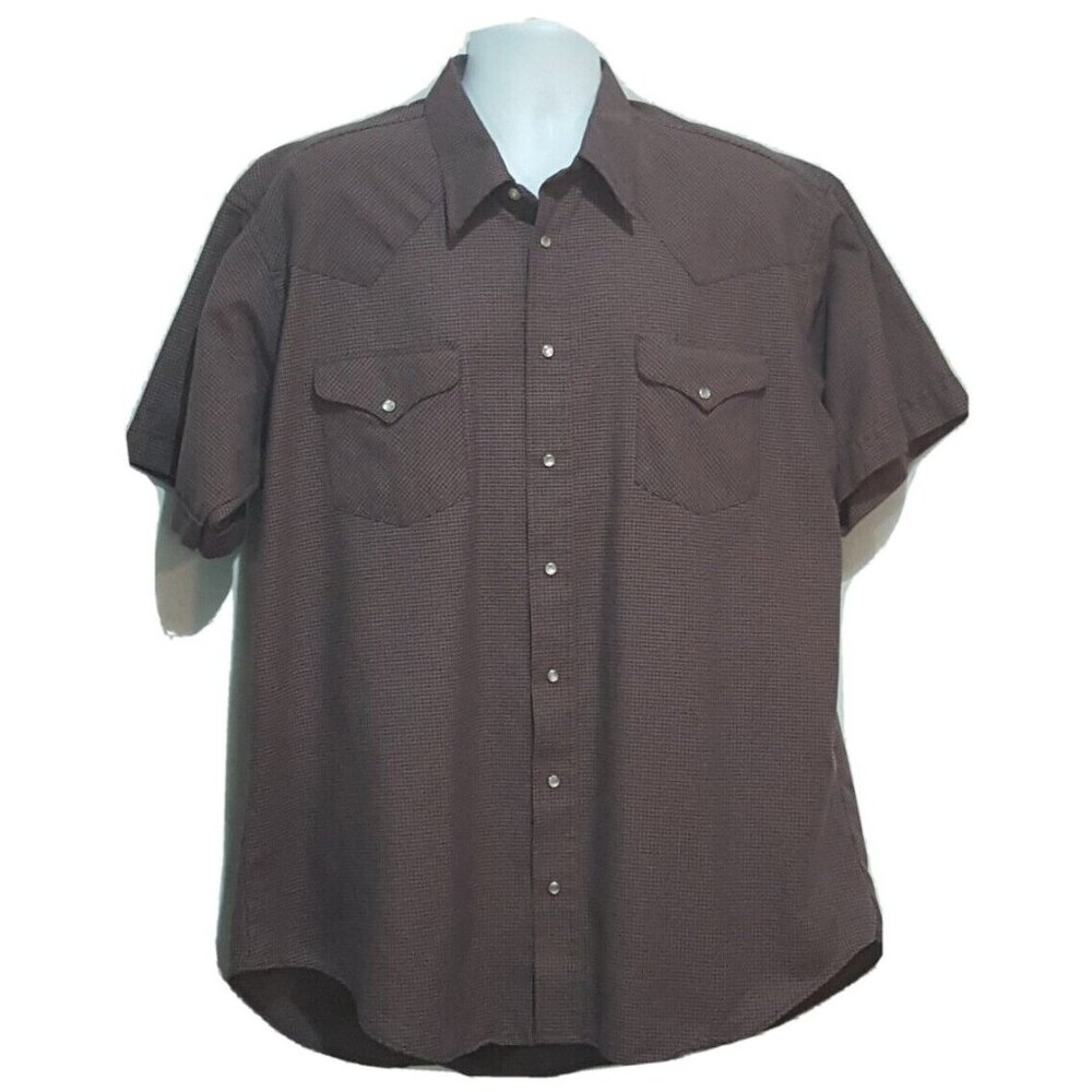 VTG Ruddock Men's Pearl Snap Western Cowboy Shirt‎ Rockabilly Blue Tan Check